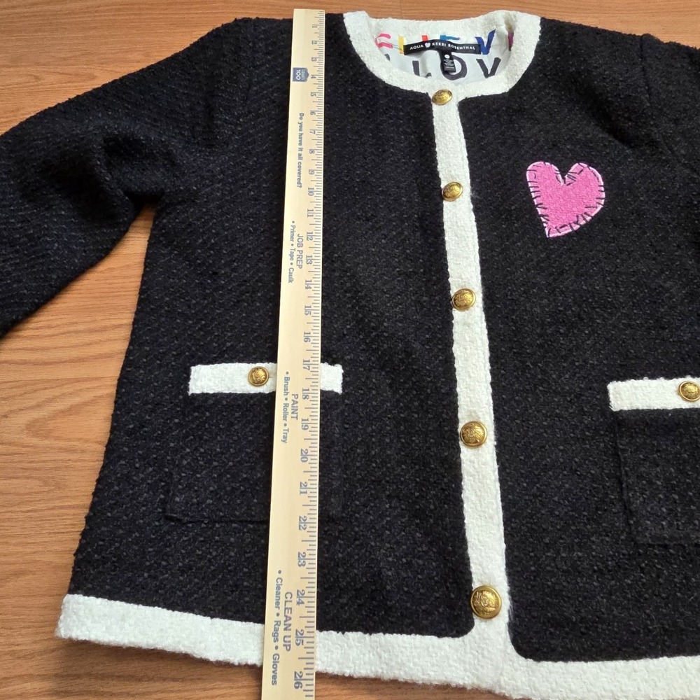 NWT Aqua Kerri Rosenthal Contrast Boucle Wool Blend Jacket Gold Artsy Women 2XL - Picture 12 of 12